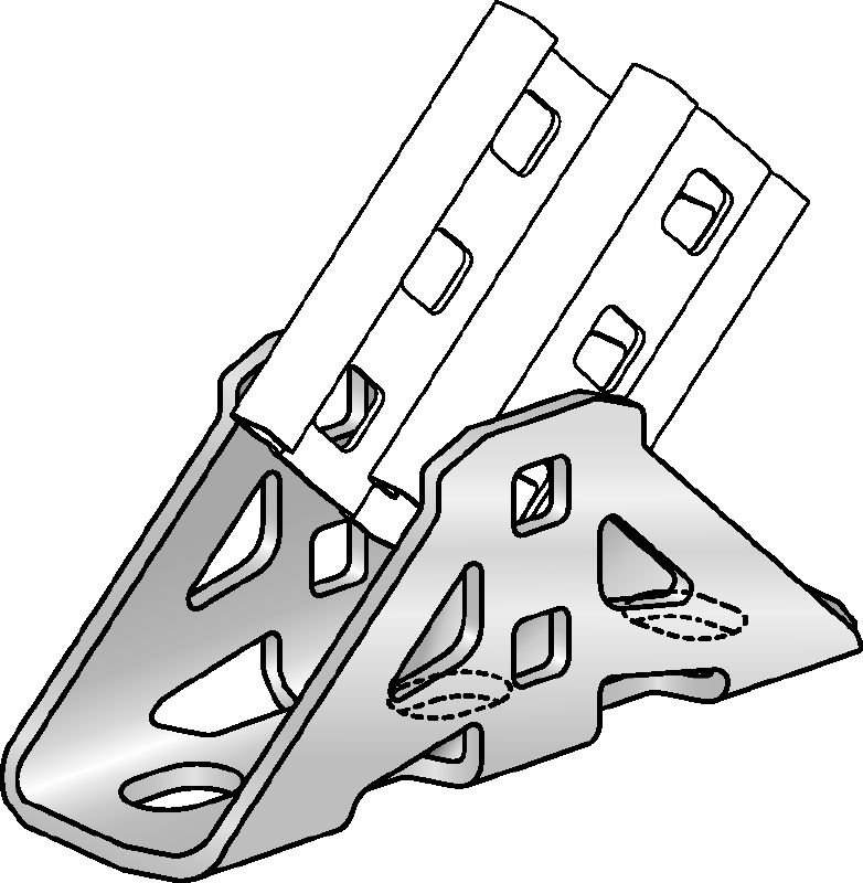 MC-CU Galvanised connector for fastening MC-3D installation channels to a concrete substructure or another channel indoors – either perpendicularly or at an angle
