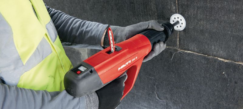 DX 5-IE Powder-actuated insulation fastening tool Digitally enabled, fully automatic, high-productivity powder-actuated tool for fastening insulation on soft to tough concrete, masonry and steel Applications 1