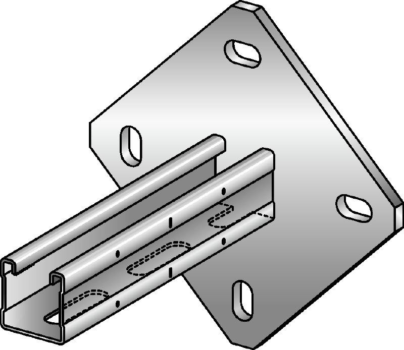MQK-41/4 bracket Galvanised C-Channel bracket with 4-hole baseplate for medium-duty applications