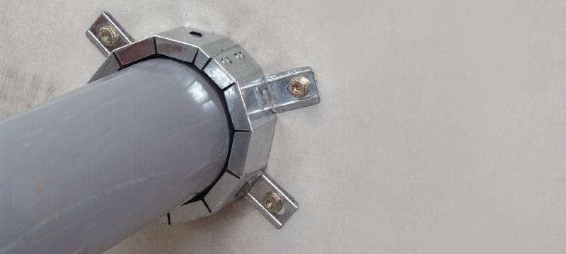 CP 644 firestop collars Retrofit firestop collar with a galvanised steel housing to help create a fire and smoke barrier around existing pipe penetrations Applications 1