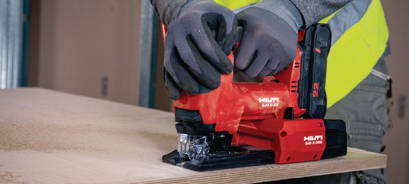 SJD 6-22 Cordless jigsaw Powerful top-handle cordless jigsaw with optional on-board dust collection for precise straight or curved cuts (Nuron battery platform) Applications 1