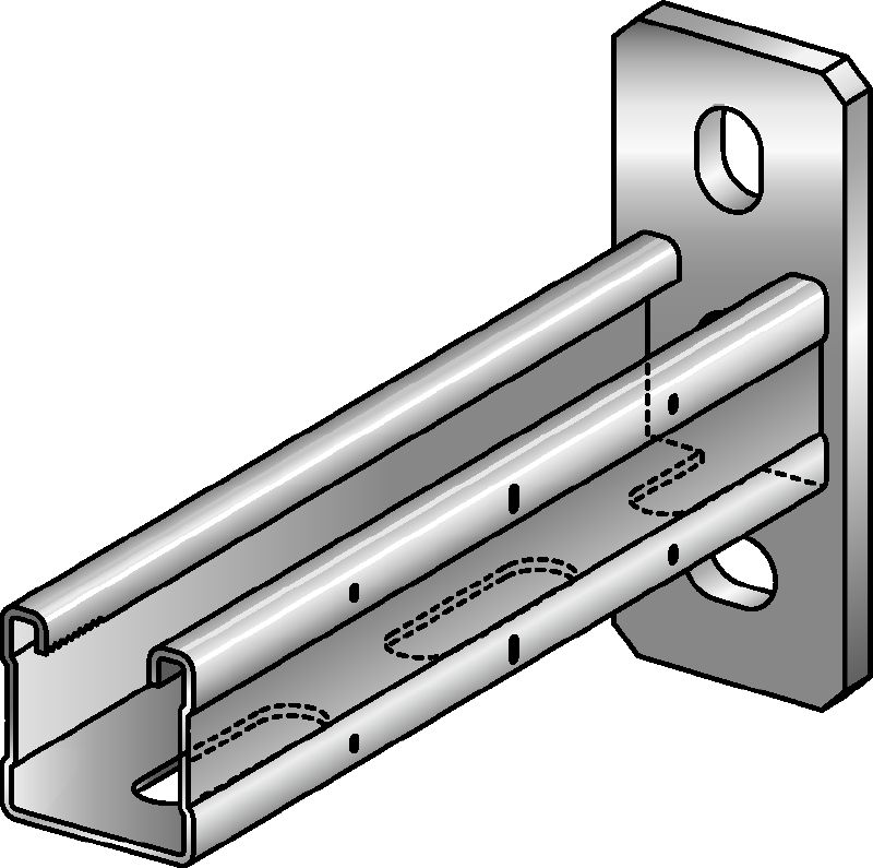 MQK-41 Galvanised bracket with a 41 mm high, single MQ strut channel for medium-duty applications