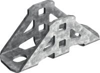 MC-CU OC-A Hot-dip galvanised (HDG) connector for fastening MC-3D installation channels to a concrete substructure or another channel outdoors – either perpendicularly or at an angle