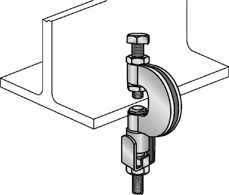 MQT-G Beam clamp Galvanised beam clamp for fastening threaded rods to sloping steel girders