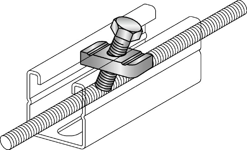 MQS-RS rod-stiffener Galvanised pre-assembled threaded rod stiffener for attaching strut channel to a threaded rod to accommodate compression loads