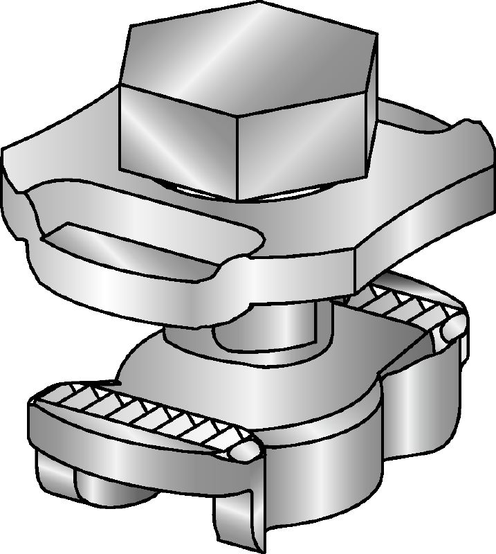 MQN-HDG plus Hot-dip galvanised (HDG) channel connector for joining any elements with a butterfly opening