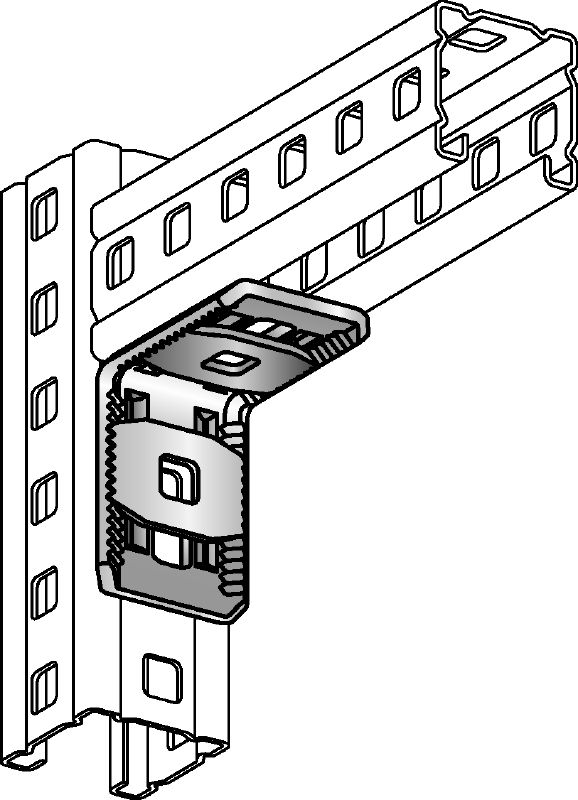 MC-AH-90 Galvanised, adjustable angle connector for the 90-degree attachment of MC-3D channels to one another indoors