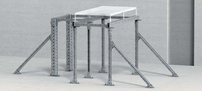 MC-CU OC-A Hot-dip galvanised (HDG) connector for fastening MC-3D installation channels to a concrete substructure or another channel outdoors – either perpendicularly or at an angle Applications 1