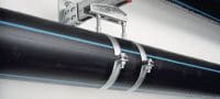 MP-MX heavy-duty pipe clamp Galvanised pipe clamp without sound insulation for extra heavy-duty applications Applications 1