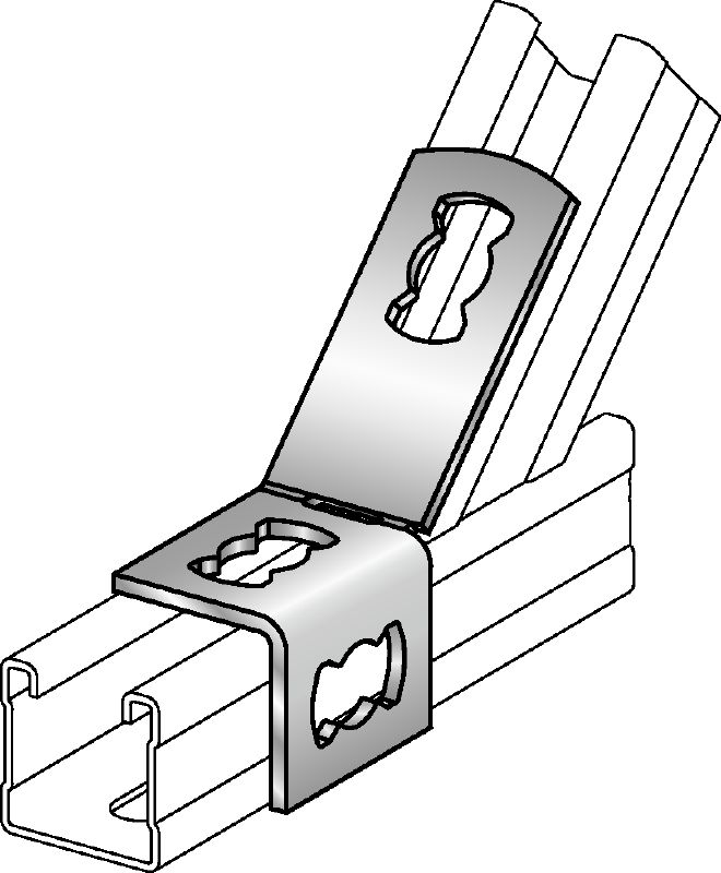 MQW-3/135 Angle bracket Galvanised 45- or 135-degree angle for connecting multiple MQ strut channels