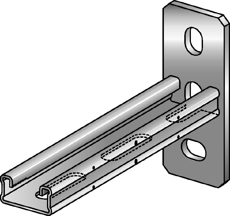 MQK-21 Bracket Galvanised bracket with a 21 mm high, single MQ strut channel for medium-duty indoor applications